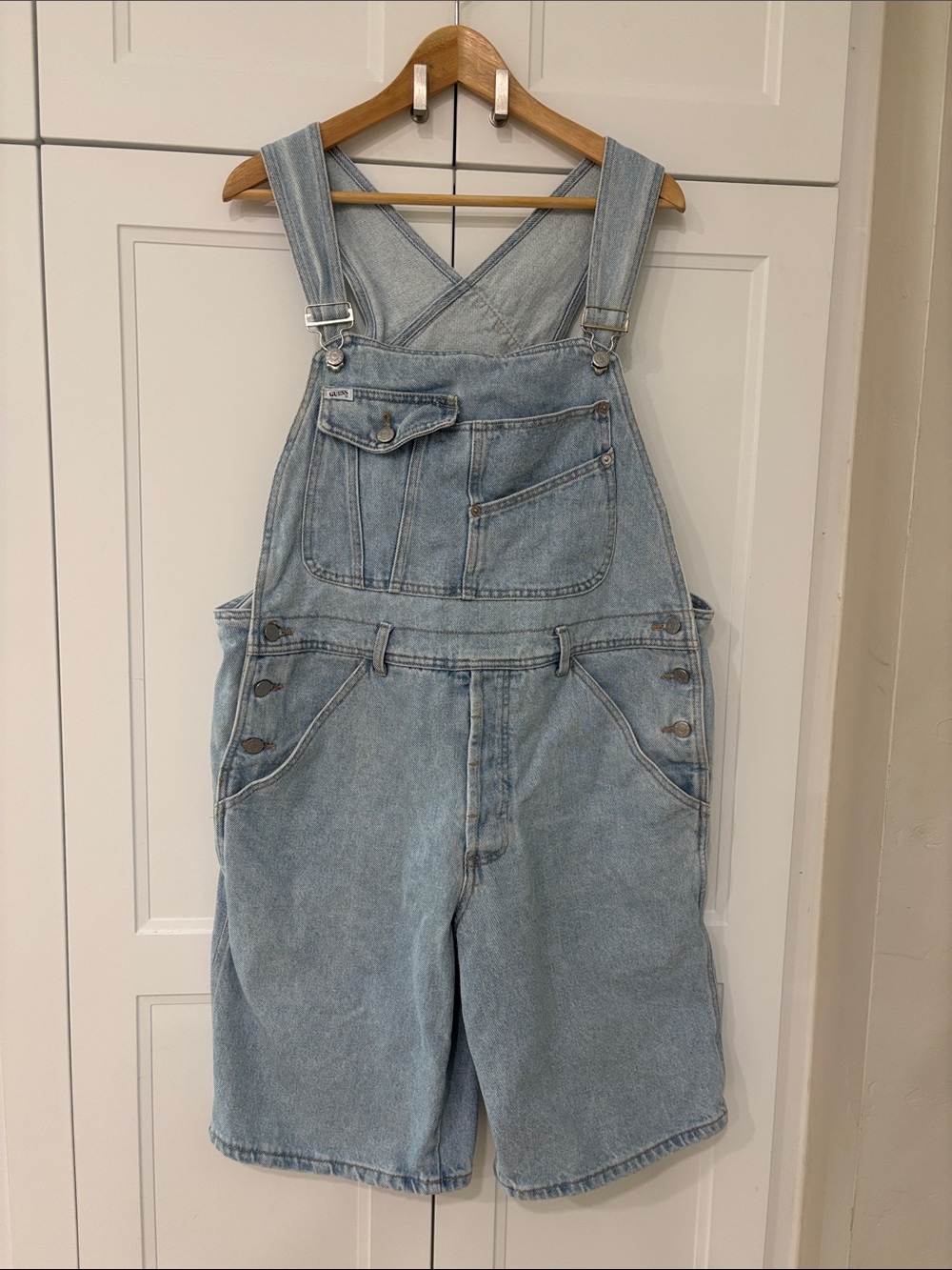 Vintage Guess Light Blue Denim Short Overalls - XL